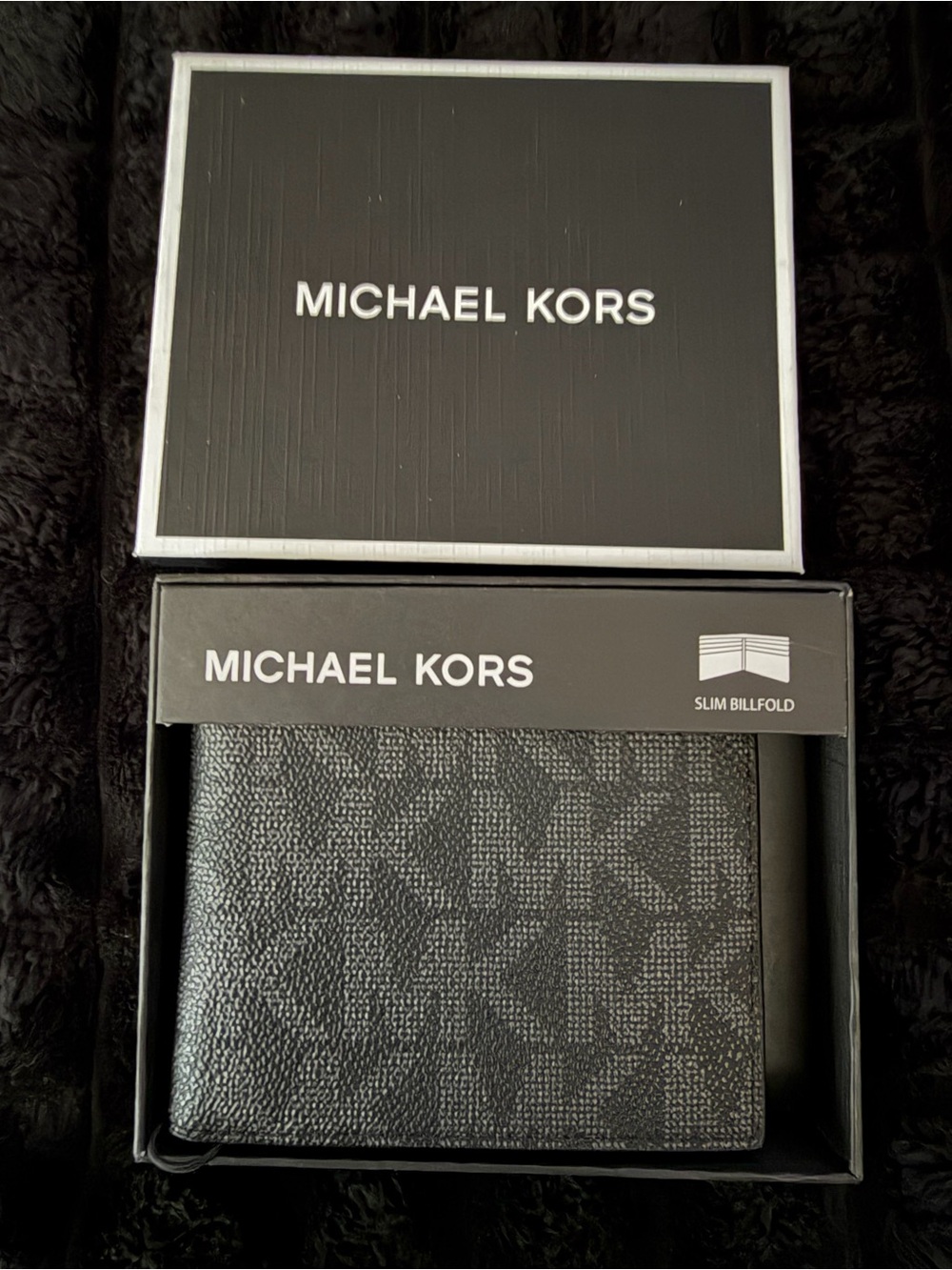 Michael Kors Black Textured MK Logo Slim Billfold Wallet